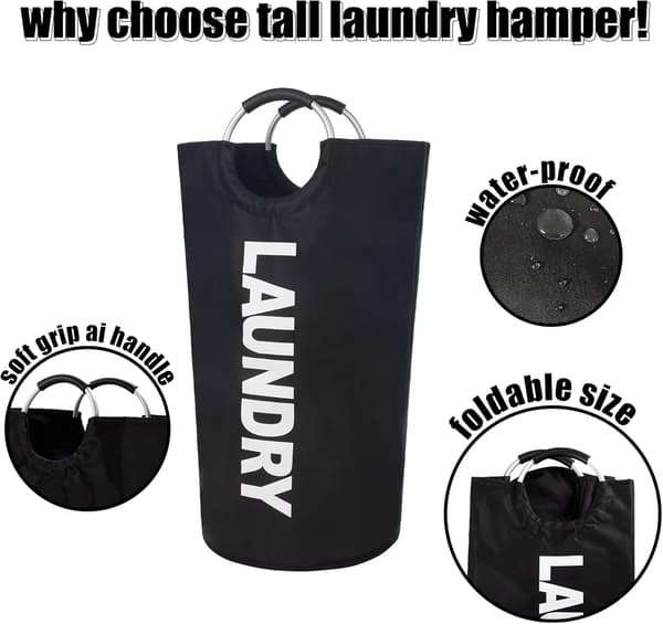 Laundry Bag with Padded Handles, Waterproof Laundry Hamper Foldable, Laundry Basket for Bathroom, Laundry Room, College