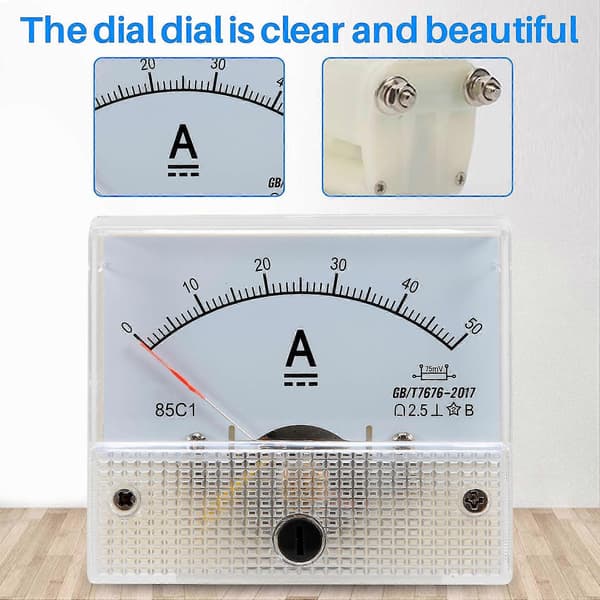 DC 0-50A Analog Amperemeter Strømmåler Panel + 50A 75mV Shuntmodstand