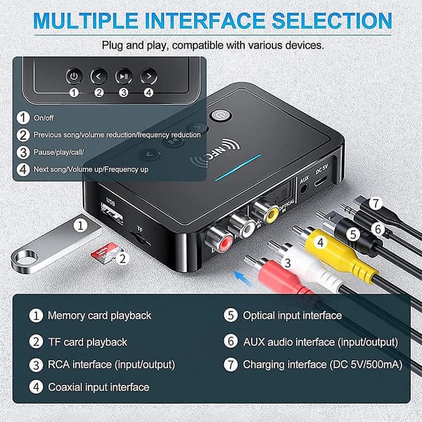 Bluetooth 5.0-modtager Sender Fm Stereo Aux 3,5 mm Jack Rca Trådløs Nfc Bluetooth Lydadapter
