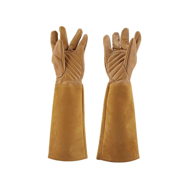 Rose Pruning Leather Garden Gloves Durable Puncture Proof Long Work Gloves (Brown M)