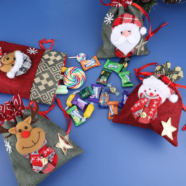 Jultomte pälsdocka presentförpackning, godisförpackningspåsar, julaftonspresentpåsar för barn