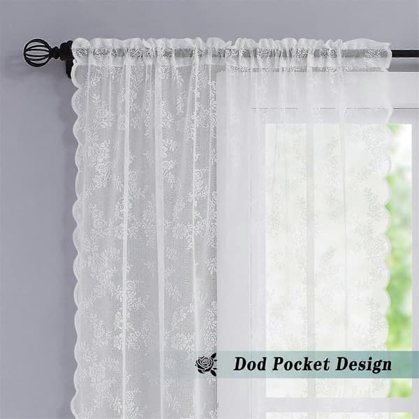 Elegant spetsgardin, voile insynsskydd, polyester, vit, 140x114cm, för vardagsrum, sovrum, bröllopslokal