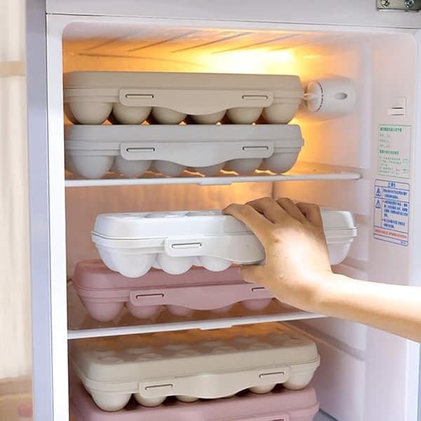 Egg Storage Box, 2 Pieces Egg Box Refrigerator, Plastic Egg Box, Refrigerator Egg Holder, 12 Egg Storage Box, for Egg Storage (Pink, Grey)