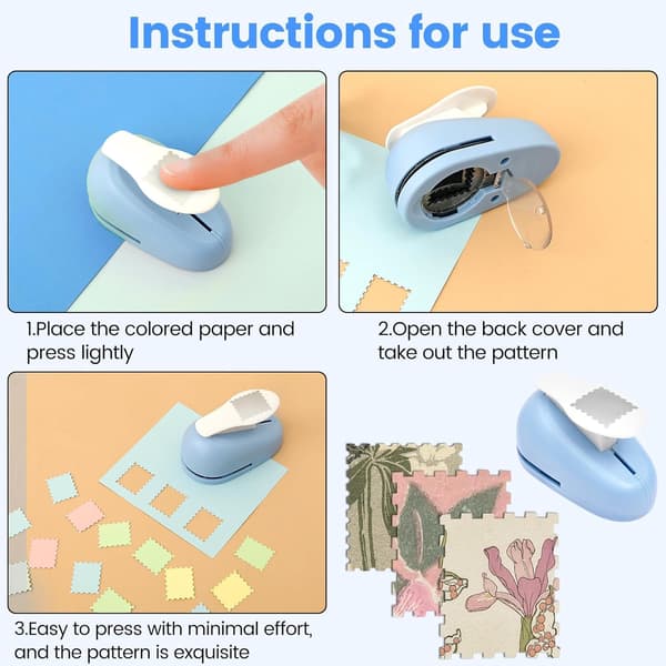 Stamp-shaped punch: 2.9 × 2.4 cm Creative design punch – Stamp shape, Square pattern – Portable for cardboard, scrapbook, envelopes and greeting cards (B