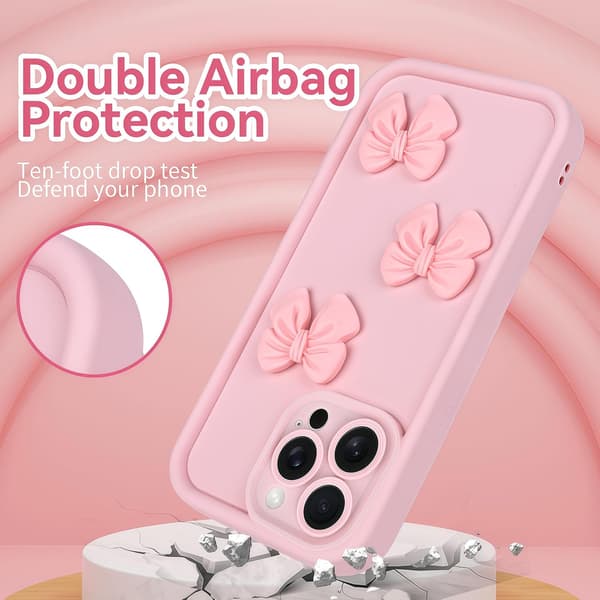 Søte deksler til iPhone Rosa 3D Sløyfe Design Mykt Støtsikkert Beskyttende Telefondeksel for Jenter Kvinner iphone 16