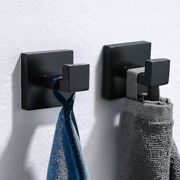 Badeværelsesbøjle, vægkrog, garage, rustfrit stål, håndklæde-/badekåbekrog, 2-pak, sort hylde