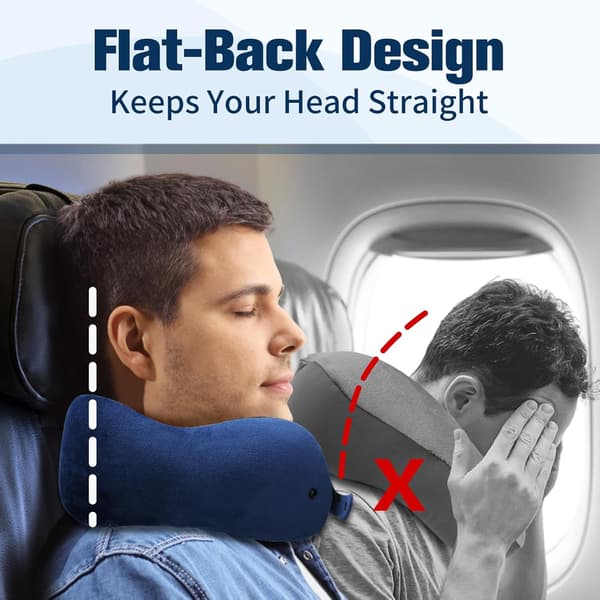 Memory Foam Travel Pillow, Adjustable & Compact Airplane Pillow, Ergonomically Designed, Includes Earplugs, Eye Mask & Storage Bag.
