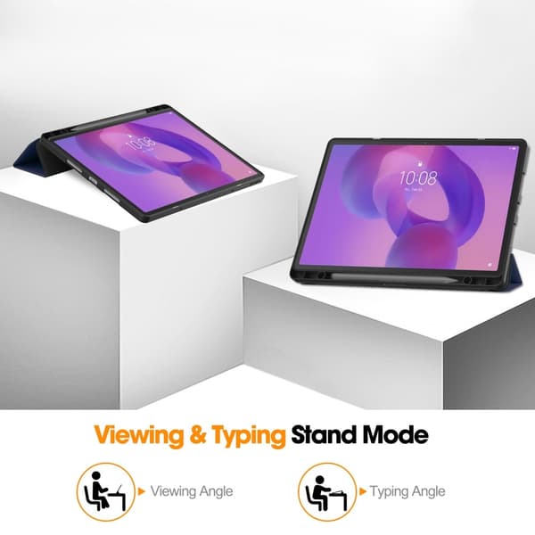 For Lenovo Idea Tab Pro Case Tri-Fold Stand Shell with Pen Holder - Dark Blue