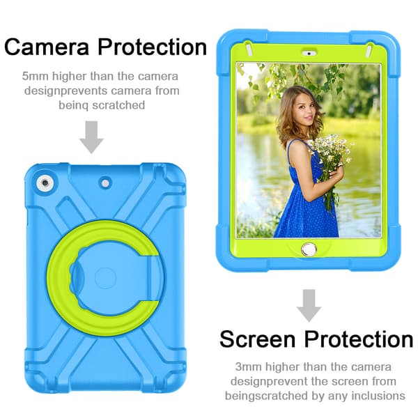 Børnecover med roterbart stativ, iPad Mini 4, blå/grøn blå