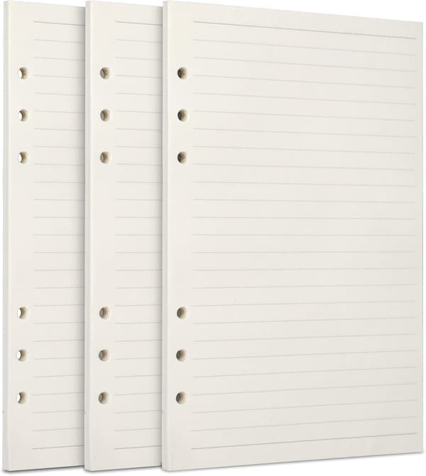A5 Refill Paper, 3-Pack 100GSM Thick Refillable Paper 6-Hole Loose Leaf 135 Sheets (270 Pages) for Ring Binder Notebook