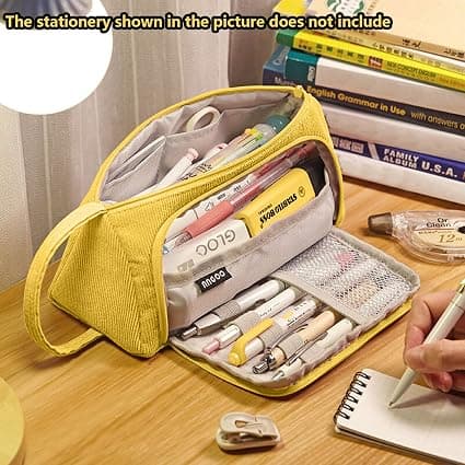 1 Large Capacity Pencil Case with Compartments (Yellow)