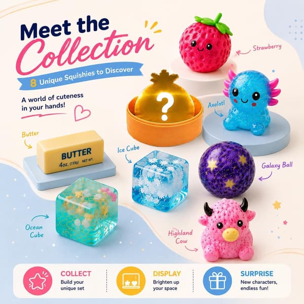 8-delt Mystery Squishy Blind Box-sett – Sakte stigende stresslindrende sensorisk fidgetleke, angstlindrende gave for barn og voksne – Tilfeldig