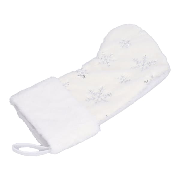 Polyester Christmas Stocking Pendant with Embroidery Snowflake Pattern Christmas Tree Decoration Ornament Silver