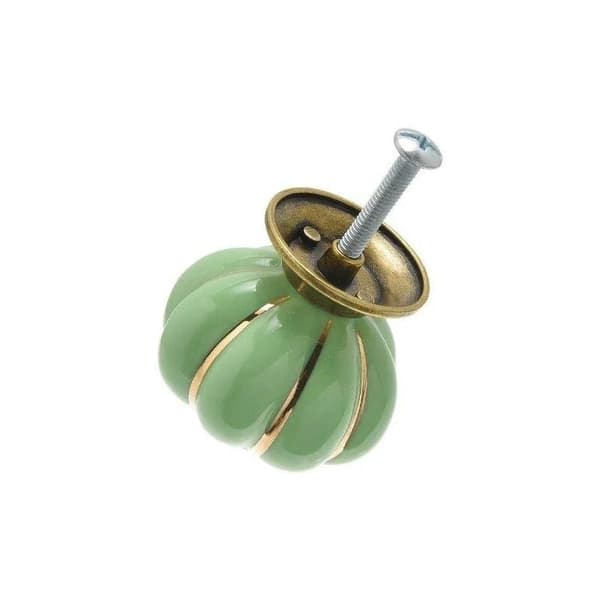 6 Green Ceramic Door Knobs, Pumpkin Door Knobs, Pumpkin Shaped Knob, with Screws, for Office Furniture, Kitchen Cabinets, Drawers and