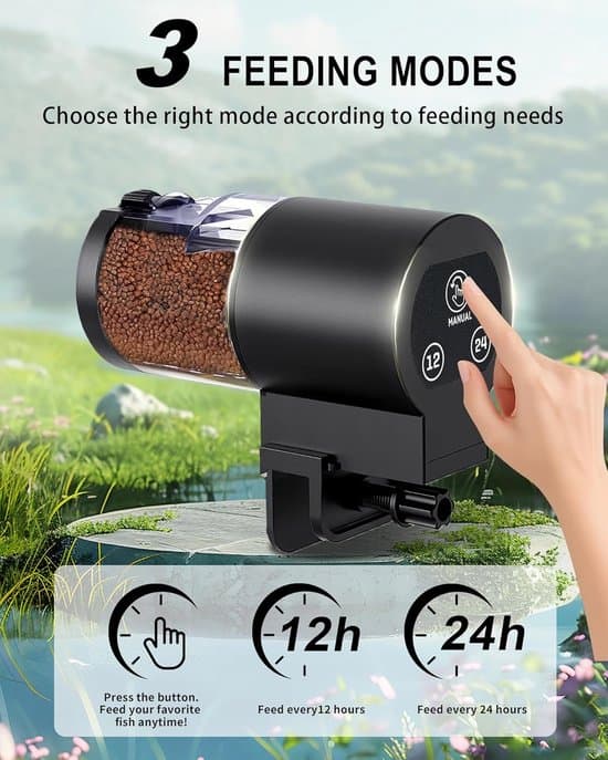 Automatic Feeder - Automatic Aquarium Feeder - Large 100ml Capacity - With Adjustable Feeding Timer - Battery Operated - Suitable for Flakes and Pe