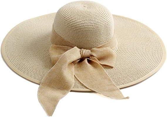Women's Wide Brim Straw Hat (Khaki), Foldable & Rollable Hat, Beach Sun Hat, UPF 50+.