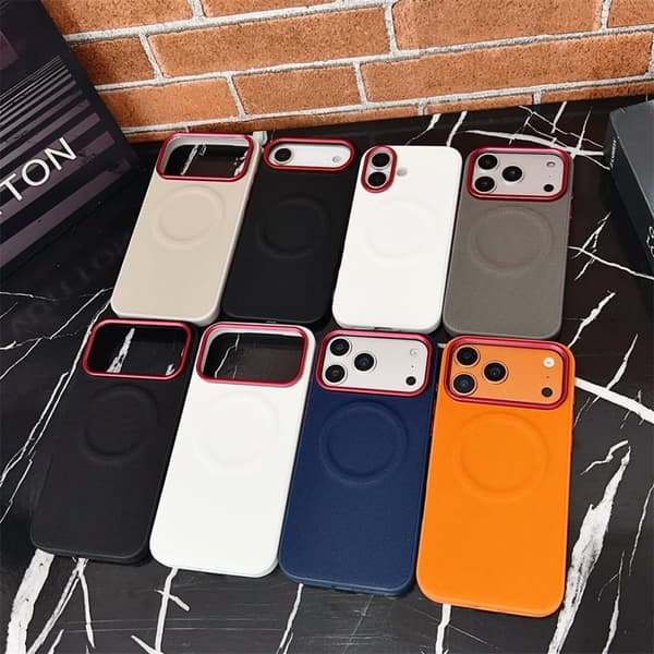 Magnetic Diamond Texture Case for iPhone 17 - Wireless Charging Shockproof Leather Hard Back Cover for iPhone 17 (Orange) 17