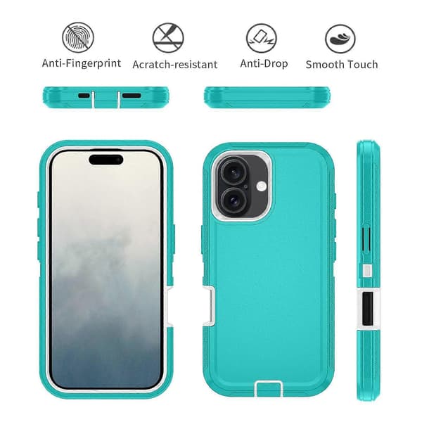 For iPhone 16 Detachable Shell PC+TPU Phone Case with Back Clip Stand Multicolo