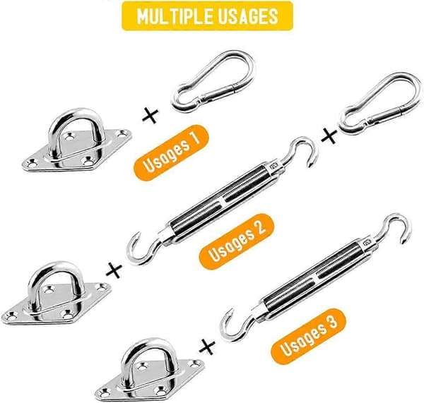 Hidreamz Sun Shade Sail Fixing Kit, Stainless Steel Sun Shade Sail Hardware Fixing Accessory Kit for Rectangular Square and Triangular Awnings