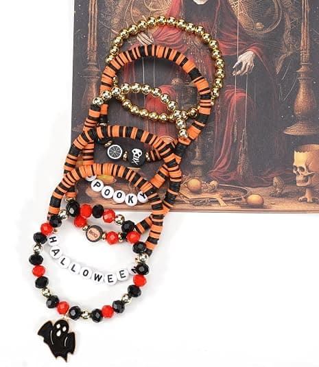 Halloween armbånd stabelbart sort stenperle elastisk armbånd C