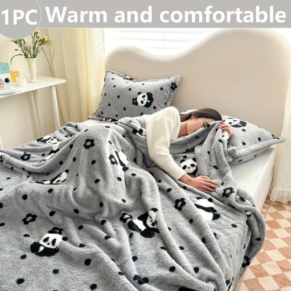 Glamorøs flanellteppe med pandamotiv - vendbart, helårs, multifunksjonell komfort - 100 % polyester, maskinvaskbart polykrom polykrom