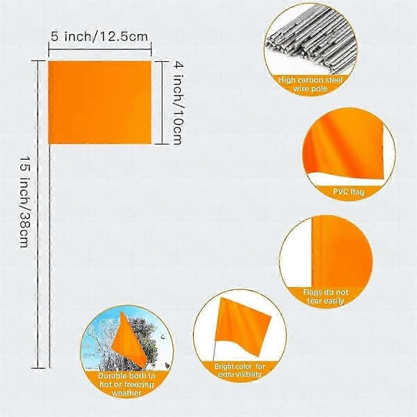 50-pack Marking Flags, Orange Yard Flags 38x10x13 cm, Marking Flags, Lawn Flags, Irrigation Flags, Landscape Flags