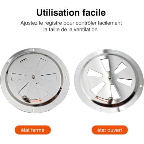 Rund Ventilationsrist, Justerbar Ventilationsåbning i Rustfrit Stål, Ind- og Udsugningsrist, Luftventilationsrist...
