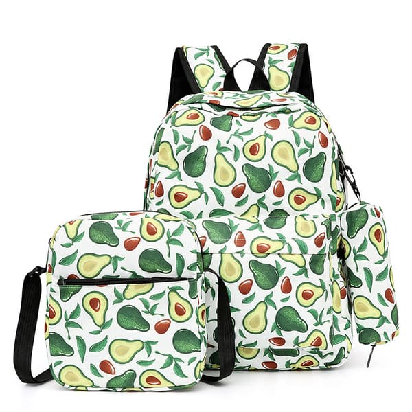 Avocado Pattern Backpack, Large Casual Backpack and Three-Piece Lunch Bag, Laptop Backpack, Unisex Waterproof Backpack.