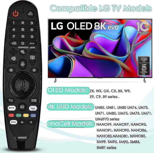 Erstatningsfjernkontroll for LG Smart TV, LG Magic Remote AN-MR20GA med stemmefunksjon
