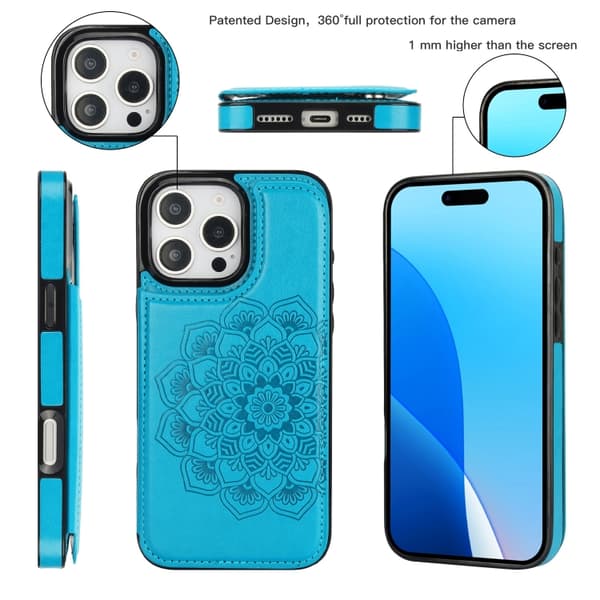 iPhone 16 Pro Max Case - Double Buckle Mandala Leather Cover