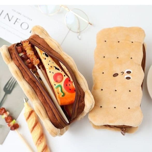 Cute Pencil Case (Brown), Creative Plush Biscuit Pencil Case Stude