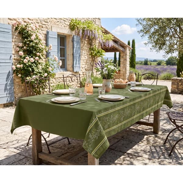 Trykt flekkbestandig duk rektangulær 140x300 cm LUBERON, fra Soleil d'Ocre Grön