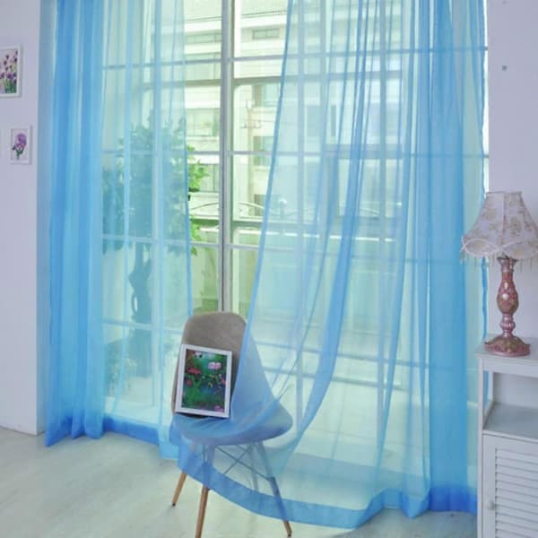 Ljusfiltrerande skira gardinpaneler, polyester, andningsbara, för vardagsrum sovrum, 99x200 cm, himmelsblå