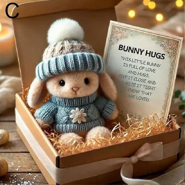 Mini Bunny Hug Easter Gift Rabbit Plush Pocket Hug Bunny with Positive Cards Blue
