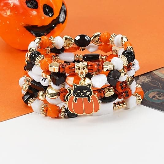 Halloween-armbånd Stablebart elastisk armbånd med svarte steinperler E