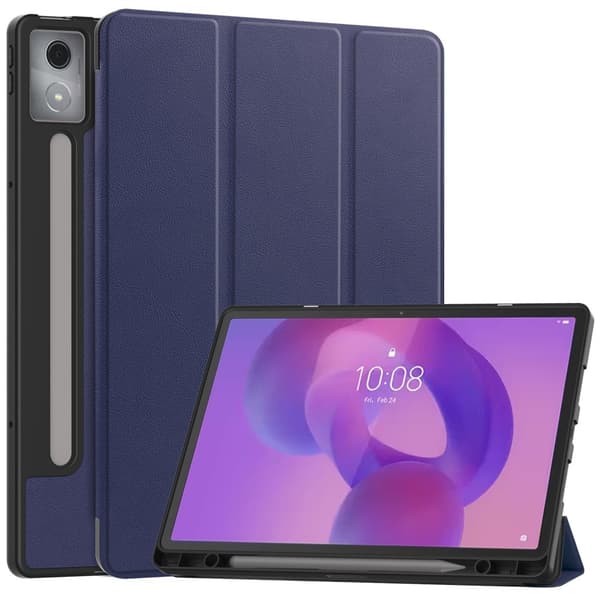 For Lenovo Idea Tab Pro Case Tri-Fold Stand Shell with Pen Holder - Dark Blue