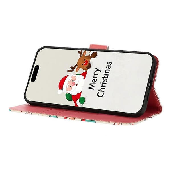 Compatible with iPhone 17 Wallet Case Christmas Pattern Print Leather Phone Cover with Lanyard Christmas Elements