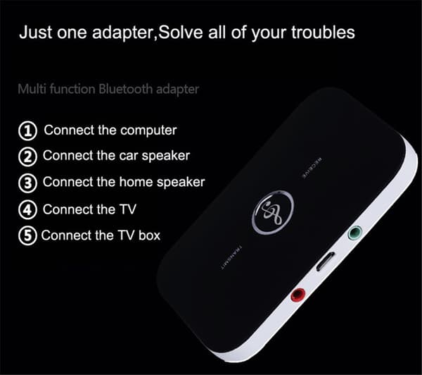 Bluetooth 5.0 Transmitter Receiver, 2-in-1 Wireless Portable Stereo Audio Adapter Receiver with RCA/3.5mm AUX Compatible Low Latency HD Audio
