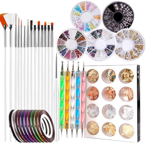 Nail Decoration Set for Beginners - Includes Nail Gems, Nail Art Brushes, Dotting Tools, Foils, Strips, and Nail Accessories - Super Gift