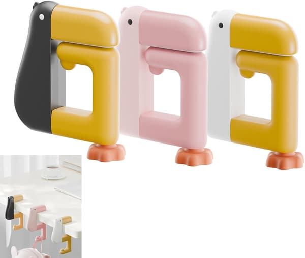 3-pack Duck-Shaped Purse Hooks, Suitable for Heavy Use on Desks – No Drilling Required, Foldable and Non-Slip Hooks.
