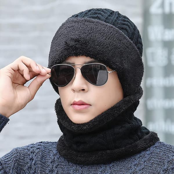 Ny Unisex Vintermössa med Fleecefoder Ull Varm Stickad Mössa Set Tjock Mjuk Stretch Vintermössor För Män Kvinnor Fritid Beanie Mössa Grå
