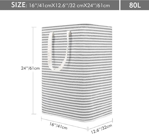 80L Freestanding Laundry Hamper with Handles, Foldable Large Cotton Storage Basket for Clothes (Grey)
