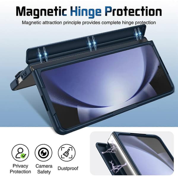 For Samsung Galaxy Z Fold5 5G Case Lens Protector Stand Hinge Protection PC Phone Case with Screen Film - Dark b