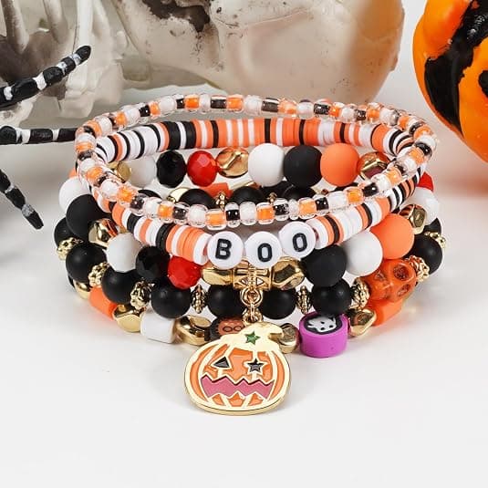 Halloween-armbånd Stablebart elastisk armbånd med svarte steinperler D