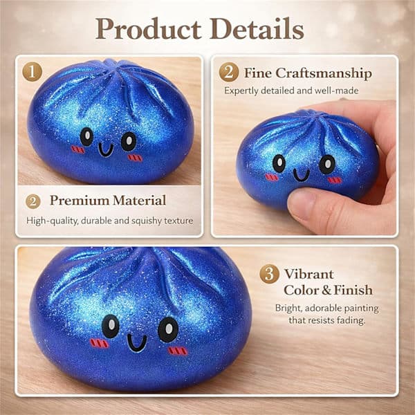 Squishy Dumpling Lysende Stressaflastningslegetøj med Dampkasse til Børn/Voksne, Sensorisk til Kontor/Hjem (Glittereffekt) (Blå)