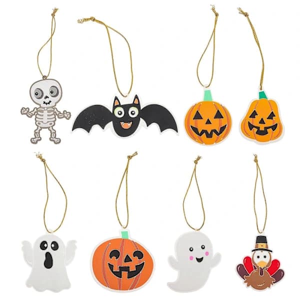 Halloween Hanging Ornaments 8-pack Small Decorations with Ropes