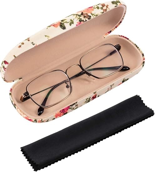 2 stk. hårdt etui til briller, blomstret bærbart solbrilleetui med pudseklud til kvinder, mænd, blomstret retro
