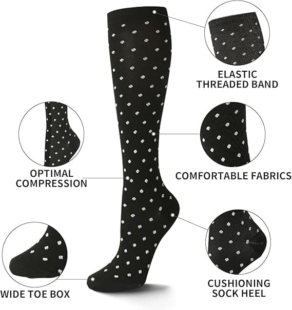 Compression Socks for Women and Men, 6 Pairs High Flight Socks Compression Socks Circulation Support Socks S/M