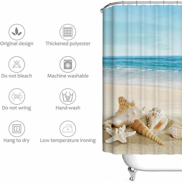 Waterproof Shower Curtain for Beach with Elegant Pattern, Anti-Mildew, 200x240 cm