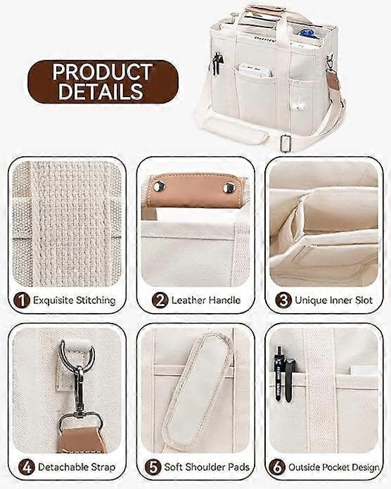 Canvas Tote Bag med Flere Rom for Kvinner